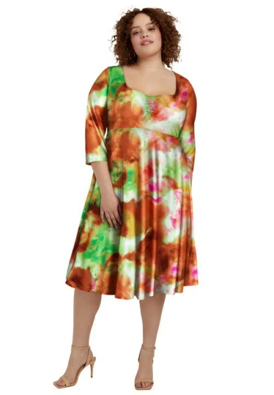 June + Vie Sweetheart Swing Dress In Multi
