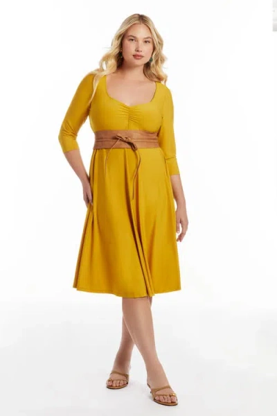 June + Vie Sweetheart Swing Dress In Yellow