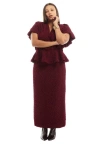 June + Vie Textured Knit Column Midi Skirt In Burgundy