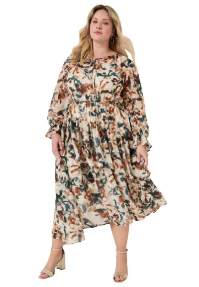 June + Vie Tiered Pleated Midi Dress In Multi