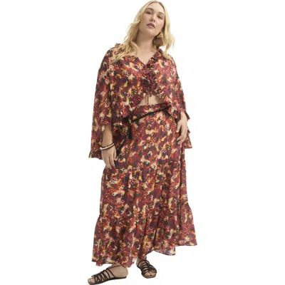 June + Vie Tiered Printed Maxi Skirt