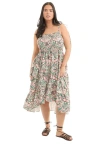 June + Vie Tiered Smocked Midi Dress In Multi