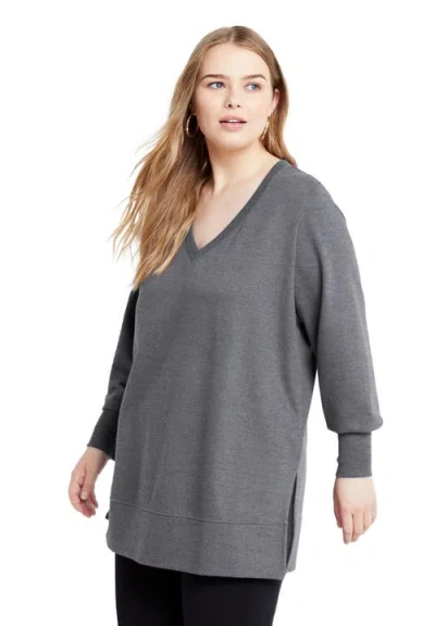 June + Vie V-neck French Terry Sweatshirt In Gray