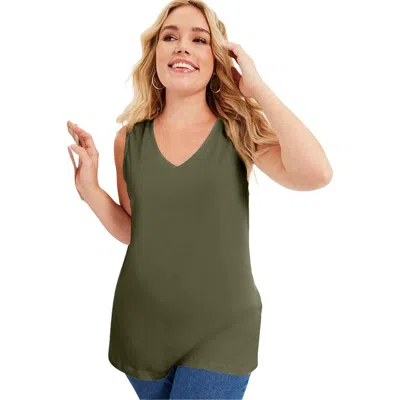 June + Vie V-neck One + Only Tank Top In Green