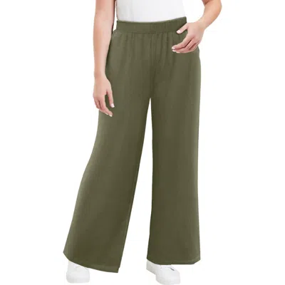 June + Vie Wide-leg Pant In Green