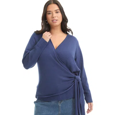 June + Vie Wrap-front Cardigan In Blue