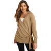 June + Vie Wrap-front Cardigan In Brown