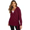 June + Vie Wrap-front Cardigan In Burgundy