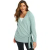 June + Vie Wrap-front Cardigan In Green