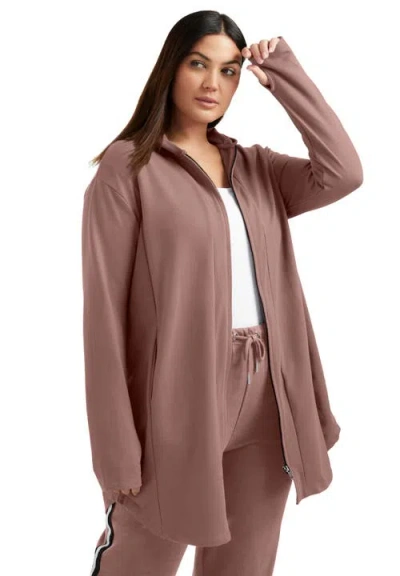 June + Vie Zip-up French Terry Hoodie In Brown