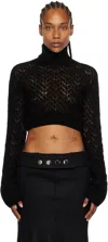 Juneyen Black Hollow Out Turtleneck In Black