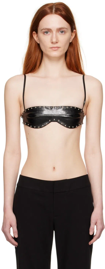 Juneyen Faux Leather Studded Bra In Black