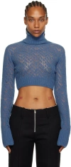 Juneyen Blue Hollow Out Turtleneck In Blue