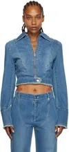 Juneyen Blue Paneled Denim Jacket In Washed Denim