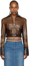 Juneyen Brown Paneled Faux-leather Bomber Jacket In Brown