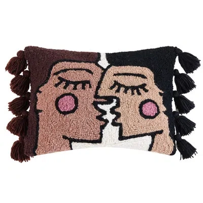 Jungalow Bacio Wool Hook Pillow With Tassels By  In Black;beige