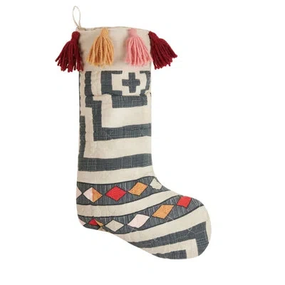 Jungalow Boho Quilted Stocking With Tassels In Multicolor