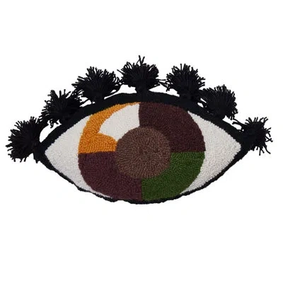 Jungalow Eye Love You Wool Hook Pillow In Black;brown