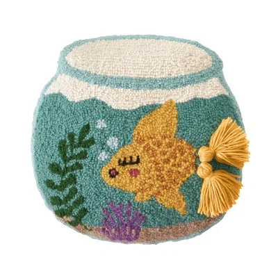 Jungalow Goldie With Tassels Wool Hook Throw Pillow In Blue;yellow