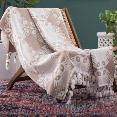 Jungalow Hand In Hand Woven Fringed Throw Blanket In Tan