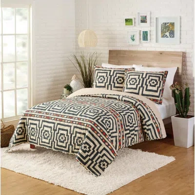 Jungalow Hypnotic 100% Cotton Boho Lightweight Quilt Set In Dark Gray,natural