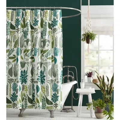 Jungalow Jardin Botanical Cotton Shower Curtain In Blue;white;green;gray
