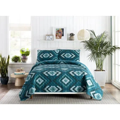 Jungalow Midway 100% Cotton 3 Piece Quilt Set In Teal Green