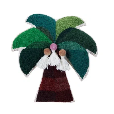 Jungalow Palmita Wool Hook Pillow With Pom Tassels By  In Brown;green