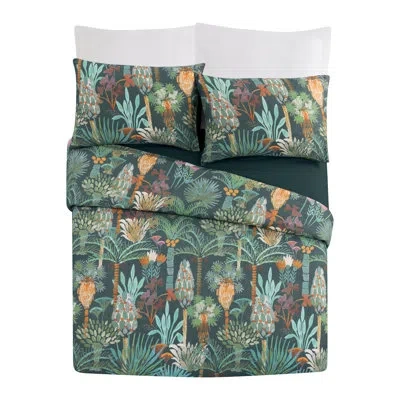 Jungalow Phoenix Cotton Reversible 3 Piece Duvet Cover Set In Black,brown,green