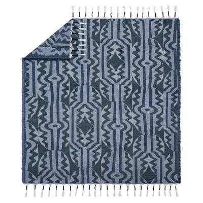 Jungalow Profil Woven Blue Fringed Throw Blanket