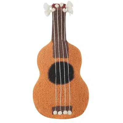 Jungalow Uke Shaped Wool Hook Pillow With Tassels And Pom Poms By  In Gold