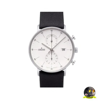 Pre-owned Junghans Form C Chronograph 041/4770.00 Quartz Men's Watch 40mm Leather