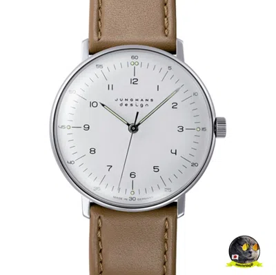 Pre-owned Junghans Max Bill 027/3701.02 Sapphire Glass 34mm Leather Stainless Steel Watch