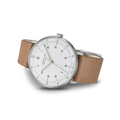 Pre-owned Junghans Max Bill 027/3701.02 Sapphire Glass 34mm Leather Stainless Steel Watch