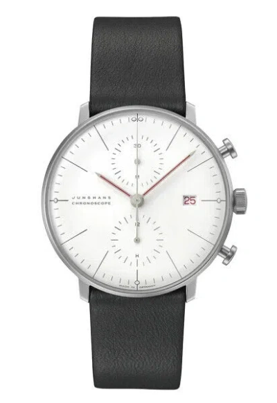 Pre-owned Junghans Max Bill Chronoscope Bauhaus White Dial Leather Strap Watch 27/4303.02