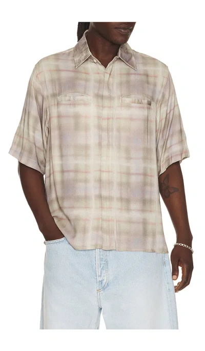 Jungles Airbrush Plaid Button Up Shirt In Neutral