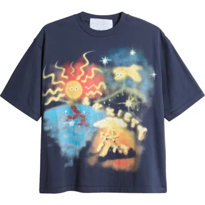 Jungles Anxiety Airbrush Graphic T-shirt In Navy