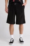 Jungles Cotton Plissé Drawstring Shorts In Black