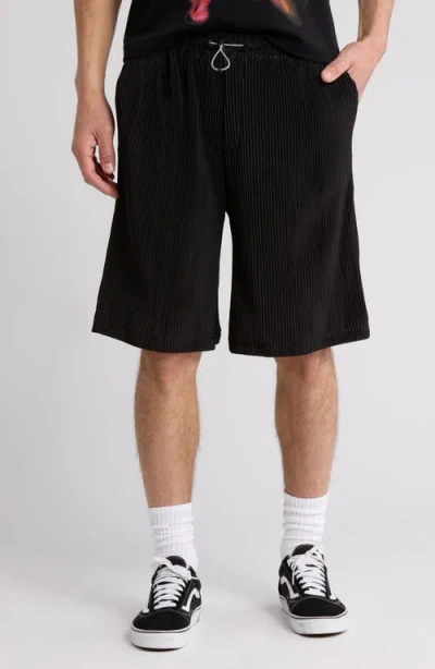 Jungles Cotton Plissé Drawstring Shorts In Black