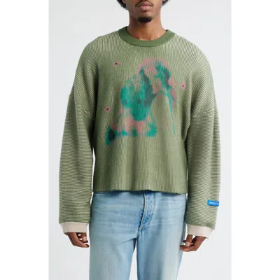 Jungles Embrace Two Tone Rib Sweater In Green