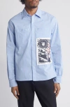 JUNGLES EXPECT NOTHING STRIPE GRAPHIC BUTTON-UP SHIRT