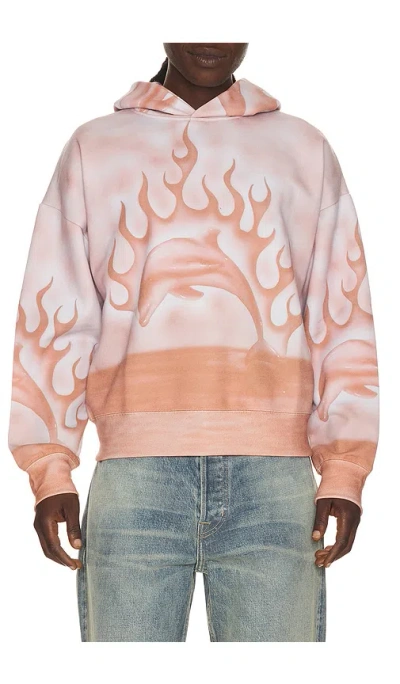 Jungles Flaming Dolphin Airbrush Hoodie In Pink