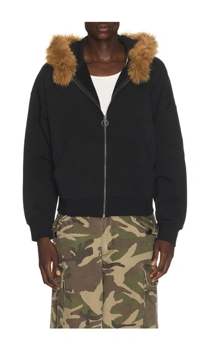 Jungles Fur Trim Hoodie In Black