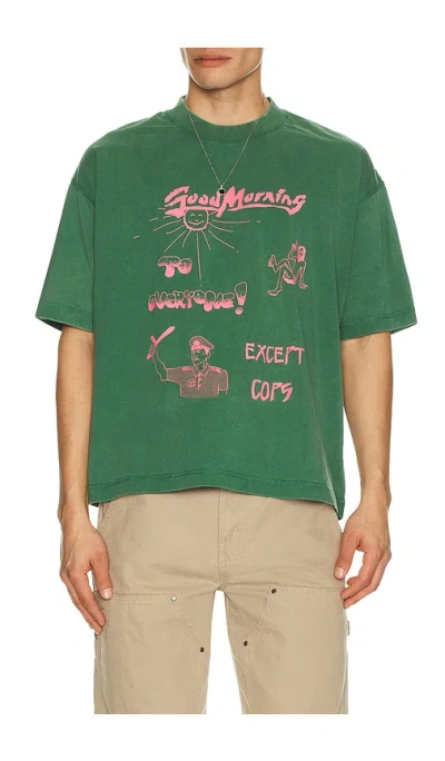 Jungles Good Morning Cops Vintage Tee In Green