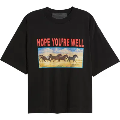 Jungles Horses Cotton Graphic T-shirt In Black