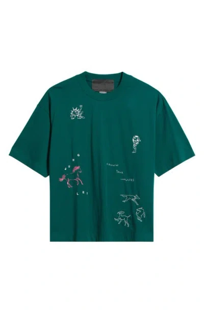 Jungles Impulses Embroidered T-shirt In Green