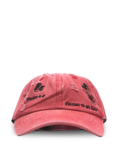 Jungles Jungles Distressed Embroidered Cap In Red