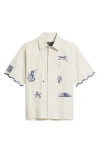 Jungles Live Life With Ease Embroidered Short Sleeve Poplin Button-up Shirt In White
