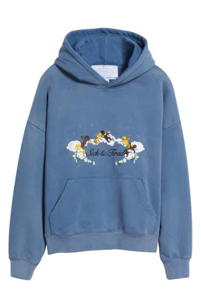 Jungles Sick & Tired Embroidered Graphic Hoodie In Blue