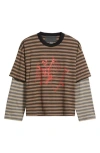 Jungles Skeleton Stripe Layered Long Sleeve T-shirt In Brown